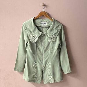 Vintage Rare Lucchine Light Green Detailed Zippered Jacket EUC Size S